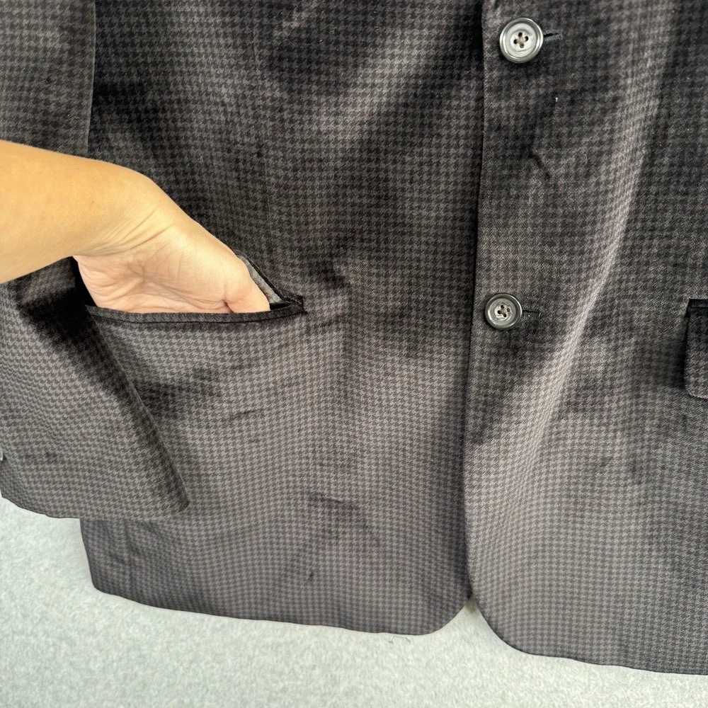 Jones New York Velvet Cotton Blazer Brown‎ Houndstooth 44L Sport Coat